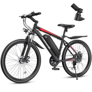 Funhang Electric Bike for Adults, 26'' 1000W Peak Ebike, Up to 50 Miles 21.7MPH Electric Mountain Bike with 48V 374.4WH Removable Battery, Adjustable Stem, Fenders, Lockable Suspension Fork, 21-Speed