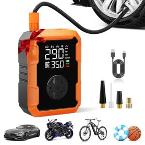 Lazyshine Portable Air Pump for Car Tires, 150 PSI Tire Inflator Cordless with LED Light, Rechargeable Auto Shut-off Air Compressor 2X Fast Inflation Tire Pumps for Car Bike Motorcycle Ball