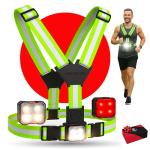 GREERRIDE Light Up Running Vest - Rechargeable, Reflective Running Vest for Runners, Dark Night Walking Reflective Safety Gear for Men Women with Removable White and Red Flashlights