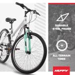 Huffy Stone Mountain Womens 24 Inch Mountain Bike, Metallic Nickel Frame, 21-Speed Shimano Twist Shifting, Front Suspension, Comfort Saddle | 20"/24"/26" Sizes, 6-21 Speeds, Dual Suspension Available