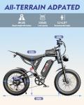 ZABLIZ Electric Bike for Adults, 20×4.0" Fat Tires with Peak 1000W Motor, 48V 15.6Ah Battery Up to 45 Miles Range and 30MPH Max Speed, Dual Disc Brakes Dirt Ebike Hydraulic Suspension and 7-Speed