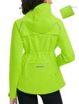 baleaf Women's Rain Jackets Waterproof Windbreaker Packable Lightweight Cycling Running Jacket Hiking Gear Reflective Hooded Fluorescent Green M