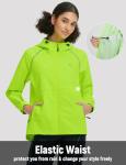 baleaf Women's Rain Jackets Waterproof Windbreaker Packable Lightweight Cycling Running Jacket Hiking Gear Reflective Hooded Fluorescent Green M