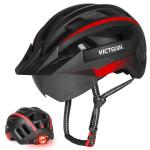 VICTGOAL Bike Helmet for Men Women with Led Light Detachable Magnetic Goggles Removable Sun Visor Mountain & Road Bicycle Helmets Adjustable Size Adult Cycling Helmets (L: 57-61 cm, Black Red)