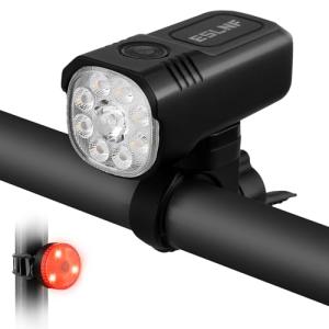 Spriak USB-C Rechargeable Bike Light 1000-2500 Lumens Front & Rear Set, Super Bright LED, IP65 Waterproof, Aluminum Alloy, Memory Mode, Commuting & Mountain Night Riding