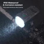 Spriak USB-C Rechargeable Bike Light 1000-2500 Lumens Front & Rear Set, Super Bright LED, IP65 Waterproof, Aluminum Alloy, Memory Mode, Commuting & Mountain Night Riding