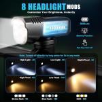 Spriak USB-C Rechargeable Bike Light 1000-2500 Lumens Front & Rear Set, Super Bright LED, IP65 Waterproof, Aluminum Alloy, Memory Mode, Commuting & Mountain Night Riding