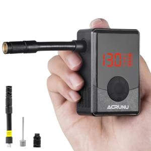 ACRUNU 130PSI Mini Electric Bike Pump with LED Display – Portable Rechargeable Air Pump for Bicycle, Motorcycle, Basketball (Schrader & Presta Valve), Auto Stop, Overheat Protection