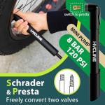 Hycline Mini Bike Pump - 120 PSI Portable Bicycle Frame Pump for MTB BMX Road Tires, Air Ball Pump Inflator with Ball Pump Needles Fits Presta & Schrader Valve