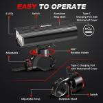 Ascher USB Rechargeable Bike Light Front and Back, Super Bright 1000 Lumens Bicycle Headlight and Compact Rear Tail Light, 4 Light Modes, Large Capacity Battery for Night Riding Road Mountain, Black