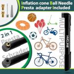 Hycline Mini Bike Pump - 120 PSI Portable Bicycle Frame Pump for MTB BMX Road Tires, Air Ball Pump Inflator with Ball Pump Needles Fits Presta & Schrader Valve