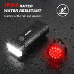 Ascher USB Rechargeable Bike Light Front and Back, Super Bright 1000 Lumens Bicycle Headlight and Compact Rear Tail Light, 4 Light Modes, Large Capacity Battery for Night Riding Road Mountain, Black