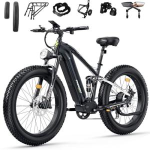 FREESKY 2000W Electric Bike for Adults, 37MPH & 95Miles Range, Dirt All-Terrain Electric Bicycle, 48V 25Ah Removable Battery, UL 2849 Certified, 26" Fat Tire Full Suspension Ebike with Rear Rack
