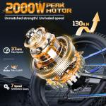 FREESKY 2000W Electric Bike for Adults, 37MPH & 95Miles Range, Dirt All-Terrain Electric Bicycle, 48V 25Ah Removable Battery, UL 2849 Certified, 26" Fat Tire Full Suspension Ebike with Rear Rack