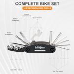 bihijua Bike Multitool 16-in-1, Bicycle Multitool, Bike Tool Kit w/Hex, Socket, Spoke Wrench + Attached 2 Tire Levers for Road Mountain Cycling Repair