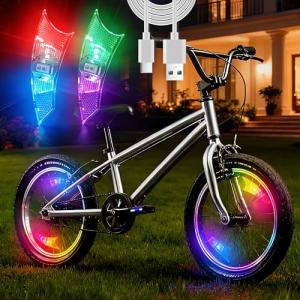 Bike Wheel Lights Rechargeable 2pack,Bike Spoke Light Weatherproof, Adults Kids Bicycle Lights for Wheels,Motion Sensor (Color Morphing)