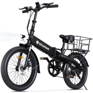 isinwheel U5 Pro Road E Bike for Adults Electric Bike with Front Suspension, 48V 500W Folding Ebikes for Adults, Aluminum Frame, 7 Speed Gear, 20mph Foldable Electric Bicycles, 20" Fat Tire Ebike