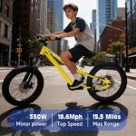 RIOUIO Kids Electric Bike, 350W Motor, 18.6 MPH, 15.5 Miles, 20" Tires, Dual Braking System, Suitable for Riders Aged 9 and Above, Youth Off-Road Electric Bicycle