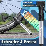 Bicycle Pump Mini Bike Pump - Aluminum Alloy Cycle Pump for Presta & Schrader Valve, Portable Lightweight Bike Tyre Pump Fast Tyre Inflation Mini Air Pump for Mountain Road Bike Ball Pumps (Silver)