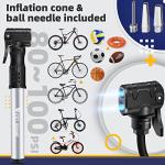 Bicycle Pump Mini Bike Pump - Aluminum Alloy Cycle Pump for Presta & Schrader Valve, Portable Lightweight Bike Tyre Pump Fast Tyre Inflation Mini Air Pump for Mountain Road Bike Ball Pumps (Silver)