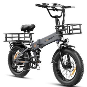 Jasion X-Hunter Electric Bike for Adults,1400W Peak Motor 30MPH 70+ Miles Foldable Ebike,624WH Removable Battery,Full Suspension 20’’*4 Fat Tire Bicycle for Commute,Snow,Mountain with 7-Speed