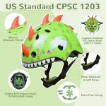 Dinosaur Toddler Bike Helmet with Adjustable Dial - Toddler Helmet for 1/2/3/4 Years Old, Lightweight Ventilation Kids' Bike Helmets for Bicycle Skateboard Scooter Roller, Green