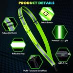 LED Reflective Running Gear High Visibility Reflective Belt Sash with Armband for Walking at Night,Adjustable Running Safety Gear Light Up Running Belt for Runners Walkers Men Women (Green)