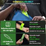 LED Reflective Running Gear High Visibility Reflective Belt Sash with Armband for Walking at Night,Adjustable Running Safety Gear Light Up Running Belt for Runners Walkers Men Women (Green)