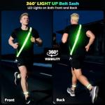 LED Reflective Running Gear High Visibility Reflective Belt Sash with Armband for Walking at Night,Adjustable Running Safety Gear Light Up Running Belt for Runners Walkers Men Women (Green)