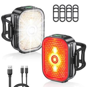 Viccux Bike Lights Set with Wide-Angle Reflectors, 8+6 Modes & Ultra-Light Bicycle Lights, IP65 Waterproof & Dual USB-C 1-2 Hrs Fast Charging Bike Headlight & Tail Light for Road Mountain Cycling