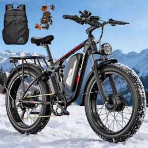 PUJH 5000W Dual Motor Ebike for Adults 60V 20Ah Fast Electric Bike for Men Women 45 MPH,Up to 100 Miles,24" Fat Tire Lockable Suspension Electric Bike for Snow Off-Road Commuter Mountain E-Bike PU364