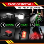HinsGEAR Bike Lights 3 Set, Rechargeable Bicycle Light Super Bright 8+12 Modes, IPX6 Waterproof Bike Lights for Night Riding Cycling Safety, Front and Rear Back Taillight, Long Battery Life