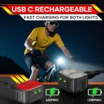 HinsGEAR Bike Lights 3 Set, Rechargeable Bicycle Light Super Bright 8+12 Modes, IPX6 Waterproof Bike Lights for Night Riding Cycling Safety, Front and Rear Back Taillight, Long Battery Life