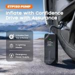 VOLLYC Tire Inflator Portable Air Compressor–150 PSI Air Pump for Car Tires with Fast Inflation, Cordless Bike Pump with Digital Pressure Gauge, 4 Preset Modes for Car Bike Motorcycle Balls