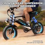 AVDLBIKE Electric Bike, 16'' Fat Tire eBike for Teens/Adults, 500W E-Bike with 36V/12.8Ah Removable Battery, 22MPH 45 Mile Range Commuting Electric Mountain Bike with Dual Dual Brakes-Blue A13