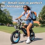 AVDLBIKE Electric Bike, 16'' Fat Tire eBike for Teens/Adults, 500W E-Bike with 36V/12.8Ah Removable Battery, 22MPH 45 Mile Range Commuting Electric Mountain Bike with Dual Dual Brakes-Blue A13