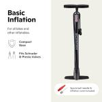 Schwinn Basic Floor Bike Pump, Up to 120 PSI, Dual Head Pump Nozzle with Ready Indicator, Presta and Schrader Valve Compatible, No Gauge Included, Black