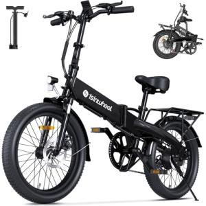 isinwheel U5 Pro E Bike for Adults Electric Bike with Front Suspension, 48V 500W Folding Ebikes for Adults, Aluminum Frame, 7 Speed Gear, 20mph Foldable Electric Bicycles, 20" Fat Tire Ebike