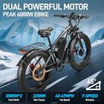 ZUTTEX Peak 6000W Dual Motor Electric Bike - 220NM Ebike 52V 34AH Battery for Adults 47MPH 24" Fat Tire Bike with LCD Display Hydraulic Brakes Electric Bike -White