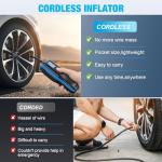 KEZERS Bicycle Tire Inflator, Portable 160PSI Air Pump,Cordless Air Compressor with Digital Pressure Gauge,Rechargeable Battery,Emergency Light,Tire Inflator for Car,Motorcycle,Bike,Ball