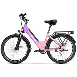 YorkE 26“ Electric Bike for Adult,1000W Peak, up 80 Miles Removable Battery Ebike,Adult Electric Bicycles for All Terrain,Men Women E Bike, 7-Speed, Gradient Pink