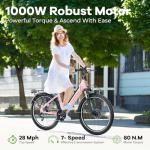 YorkE 26“ Electric Bike for Adult,1000W Peak, up 80 Miles Removable Battery Ebike,Adult Electric Bicycles for All Terrain,Men Women E Bike, 7-Speed, Gradient Pink