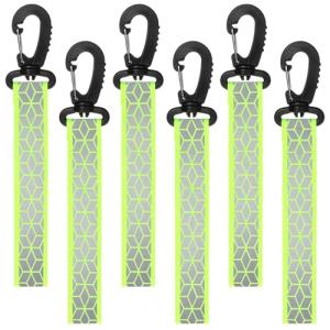 6 PCS Reflective Straps, Green Reflective Backpack Tags Bicycle Reflectives Pendant Glow in the Dark Keychain Safety Night Reflector Pendants for Clothes Cycling Walking Running Climbing Camping