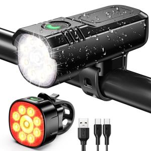 Zewdov 1000 Lumens Super Bright Bike Lights for Night Riding, 8+7 Modes Sturdy Aluminum Alloy Bicycle Lights Front and Rear, IP65 Waterproof & Rechargeable Bike Headlight for Bike/Scooter Accessories