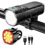 Zewdov 1000 Lumens Super Bright Bike Lights for Night Riding, 8+7 Modes Sturdy Aluminum Alloy Bicycle Lights Front and Rear, IP65 Waterproof & Rechargeable Bike Headlight for Bike/Scooter Accessories