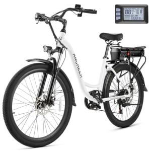 ANCHEER Electric Bike for Adults, 48V 499Wh Ebike, 26" City Commuter Bike with 48V Removable Battery, Up to 55 Miles, 3H Fast Charge, 7-Speed, Step-Thru Cruiser Bike for Women Men, UL2849 Compliant