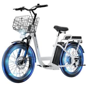 Caroma Peak 500W Electric Scooter with Seat, 20" Fat Tire Electric Bike with 36V Removable Battery, Up to 15Miles & 20MPH, Foldable Adult Electric Bicycles for Commuting with Basket (White)