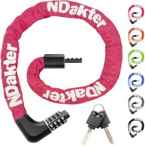 NDakter Upgrade Bike Chain Lock with 4 Digit Combination and 2 Keys, 3.2/4.28 Ft Heavy Duty Anti-Theft Bicycle Lock, 2 Ways to Unlock High Security Scooter Locks for Ebike, Escooter, Door