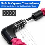 NDakter Upgrade Bike Chain Lock with 4 Digit Combination and 2 Keys, 3.2/4.28 Ft Heavy Duty Anti-Theft Bicycle Lock, 2 Ways to Unlock High Security Scooter Locks for Ebike, Escooter, Door