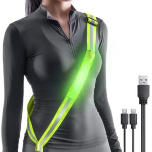 Todoxi LED Belt Reflective Sash for Walking at Night, High Visibility Adjustable Night Running Safety Gear Rechargeable LED Light Up Running Belt Reflective Gear for Runners Walkers Men Women
